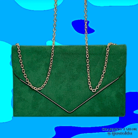 Charming Tailor Fx Suede Evening Handbag Crossbody Envelope Clutch | Chain Strap - Picture 7 of 11